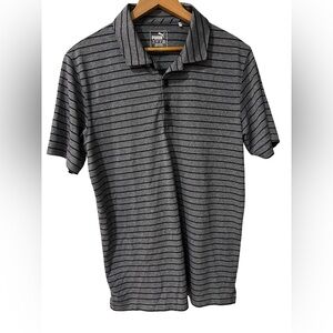 Puma Men's Heathered Blue and Navy  Striped Polo Shirt